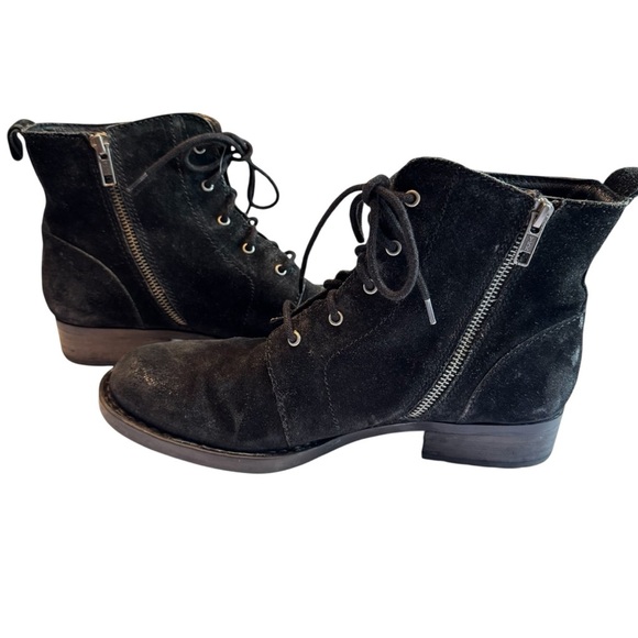 Born Black Leather Suede Lagenlook Lace Up Side Zip Booties Women’s Size 9M - Picture 1 of 12
